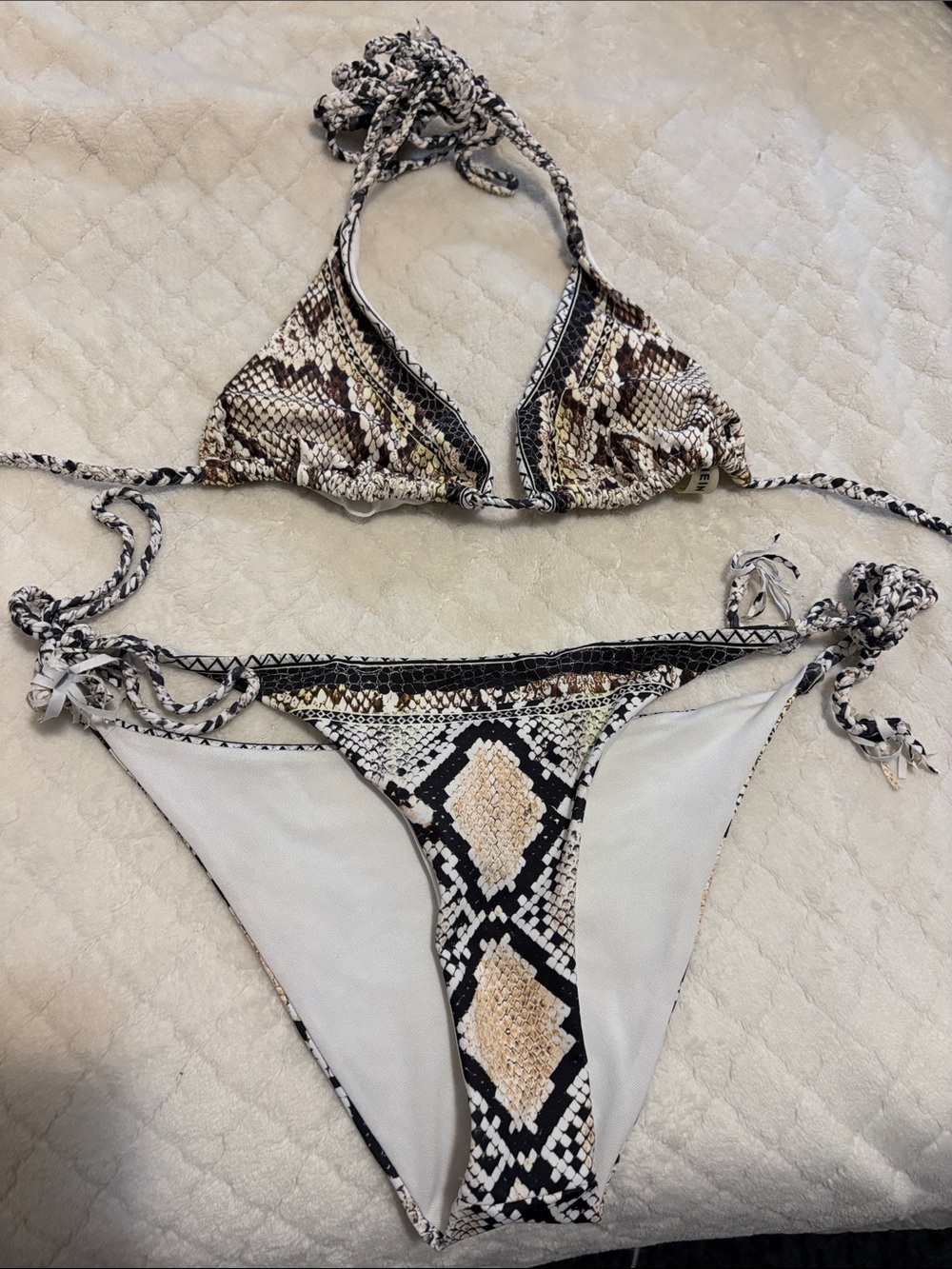 Shein double strap snake print triangle bikini set size small